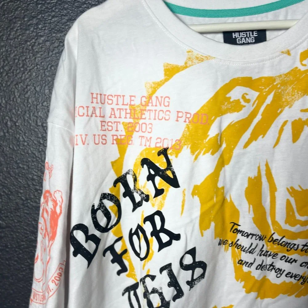 NWT Hustle Gang Men's White Relaxed Fit Graphic Print Born For This T-Shirt 3XL - Picture 6 of 12